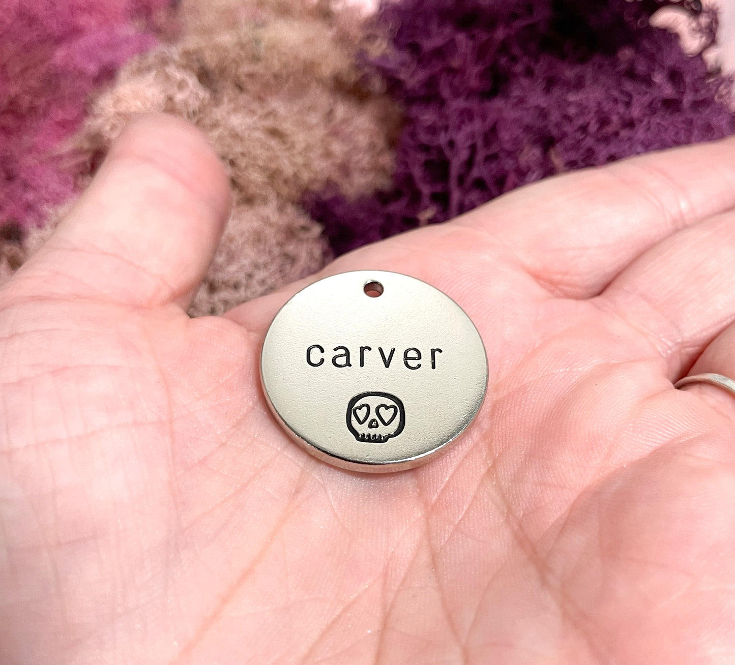 Personalized Dog Tag - Heart Eyes Skull Design Engraved Dog Tag - Cat ID Tag - Dog Collar Tag - Custom Dog Tag - Pet ID Tag - Pet Name Tag - Dog Tag - Dog Gear - Dog - skull - Design - Accessories - Pet Accessories