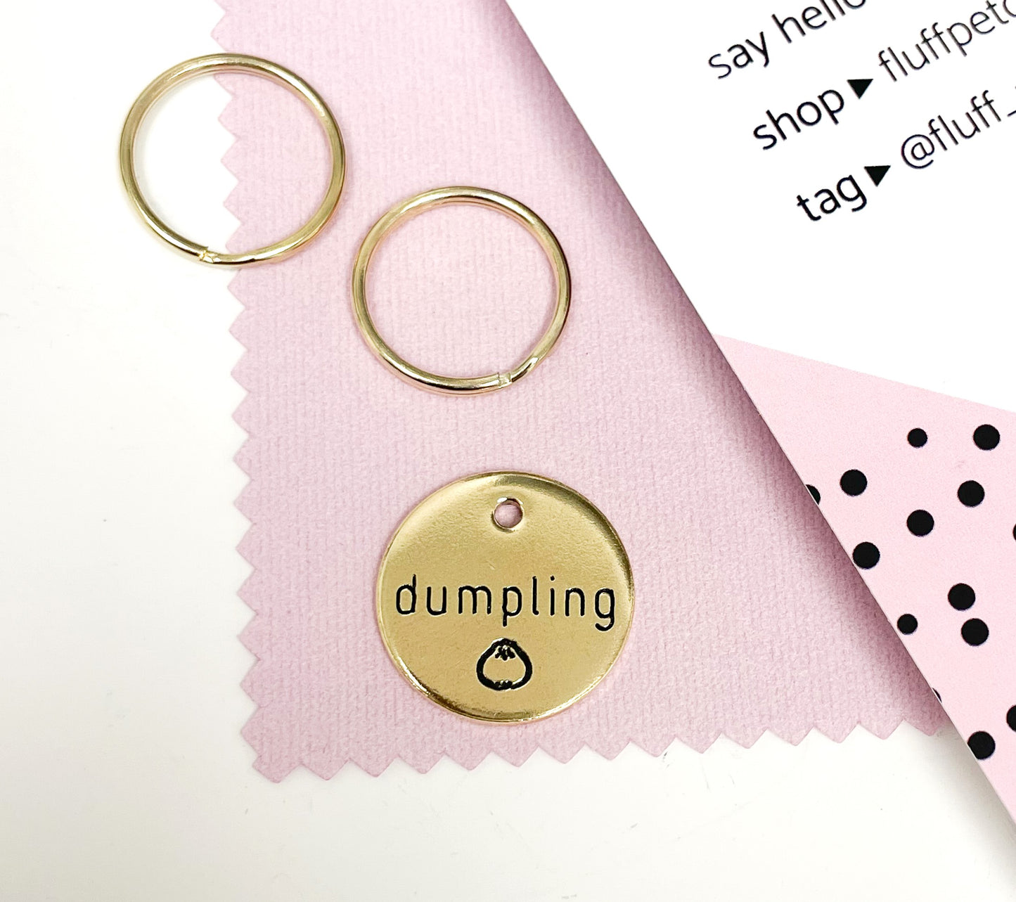 Personalized Dog Tag - Dumpling Design Engraved Dog Tag - Dumpling Design Tag - Cat ID Tag - Dog Collar Tag - Custom Dog Tag - Personalized Tag - Pet ID Tag - Pet Name Tag - Food Themed Dog Tag
