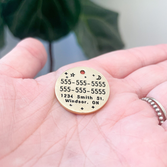Personalized Pet ID Tag - Stars and Moon Design - Engraved Design - Back of Pet ID Tag