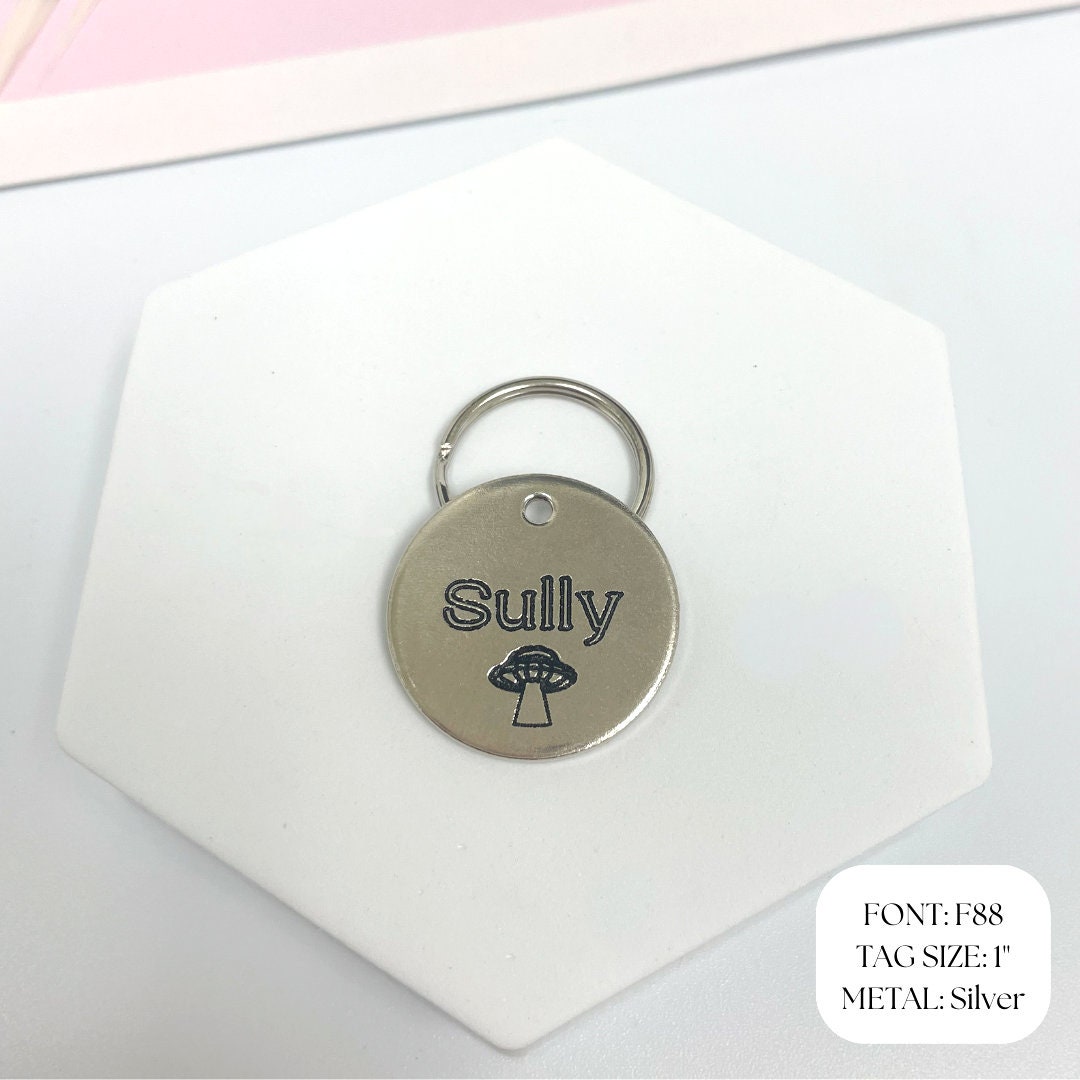 UFO Design Engraved Dog Tag - Spaceship Tag - Cat ID Tag - Dog Collar Tag - Custom Dog Tag - Personalized Tag - Pet ID Tag - Pet Name Tag - Space Themed Dog Tag - Alien Dog Tag