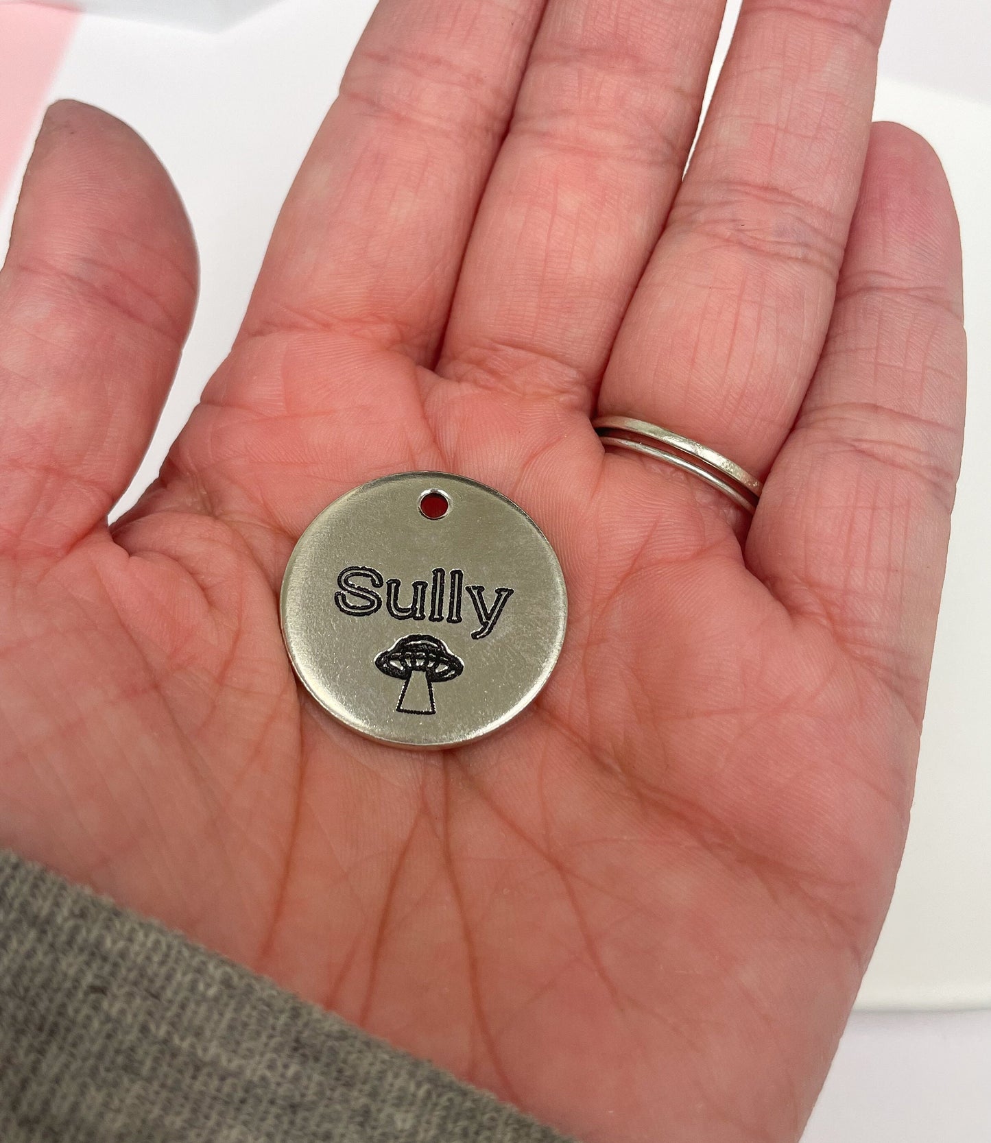 UFO Design Engraved Dog Tag - Spaceship Tag - Cat ID Tag - Dog Collar Tag - Custom Dog Tag - Personalized Tag - Pet ID Tag - Pet Name Tag - Space Themed Dog Tag - Alien Dog Tag