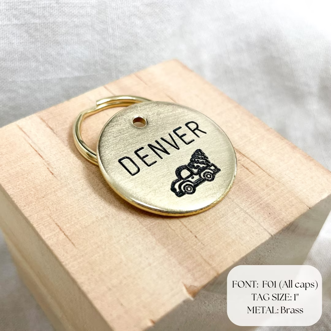 Personalized Dog Tag - Christmas Tree Truck Design Engraved Dog Tag - Christmas Design Tag - Cat ID Tag - Dog Collar Tag - Custom Dog Tag - Personalized Tag - Pet ID Tag - Pet Name Tag - Christmas Themed Dog Tag 
