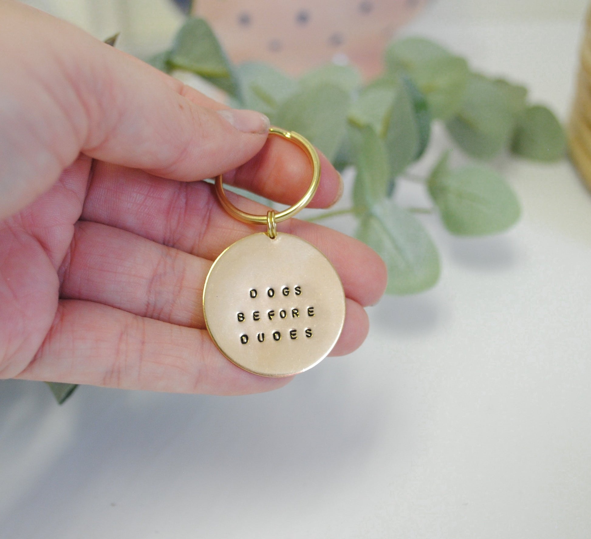 Dogs Before Dudes Handstamped Keychain - Gift for Dog Mom - First Christmas -  Gift for Her - Gift for Dog Lover - Gift for Him - Christmas Gift for Him 