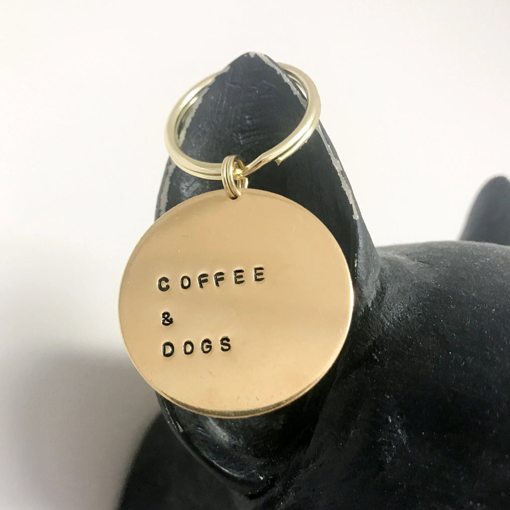 Coffee and Dogs Handstamped Keychain for Dog Moms, Gift for Her, Coffee Lover Gift