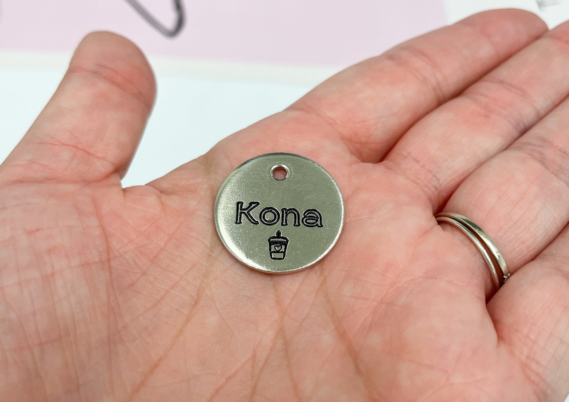 Personalized Dog Tag - Coffee Cup Design Engraved Dog Tag - Cat ID Tag - Dog Collar Tag - Custom Dog Tag - Personalized Tag - Pet ID Tag - Pet Name Tag - Kona - Iced Coffee - Iced Coffee Dog Tag - Dog Gear - Dog Accessories - Pet Accessories - Coffee Lover Gift -