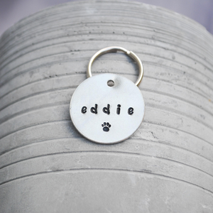 Paw Print Personalized Dog Tag - Cat ID Tag - Dog Collar Tag - Custom Dog Tag - Personalized Tag - Pet ID Tag - Pet Name Tag - Pet name on front with a paw print design. Your phone number will be on the back.
