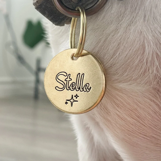Sparkle Design Engraved Dog Tag - Star Design-  Cat ID Tag - Dog Collar Tag - Custom Tag - Personalized Tag - Pet ID Tag - Pet Name Tag - Pet Tag - Sparkle Tag - Emoji Pet Tag