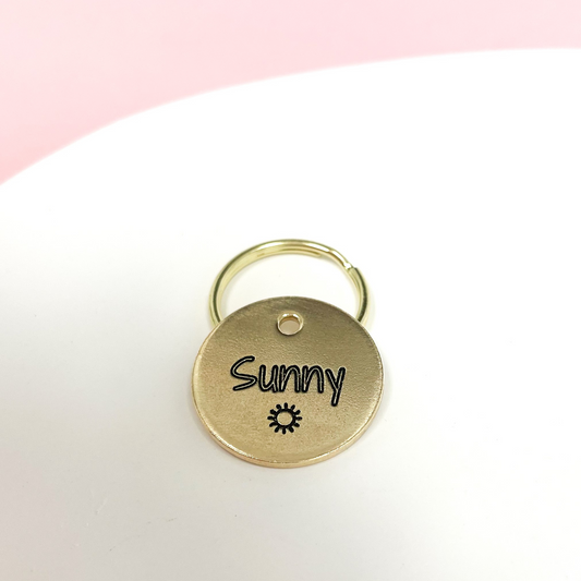 Sun Design Engraved Dog Tag - Cat ID Tag - Dog Collar Tag - Custom Dog Tag - Personalized Tag - Pet ID Tag - Pet Name Tag - Cat Collar Tag - Sunny - Sun Pet Tag - Sun Emoji