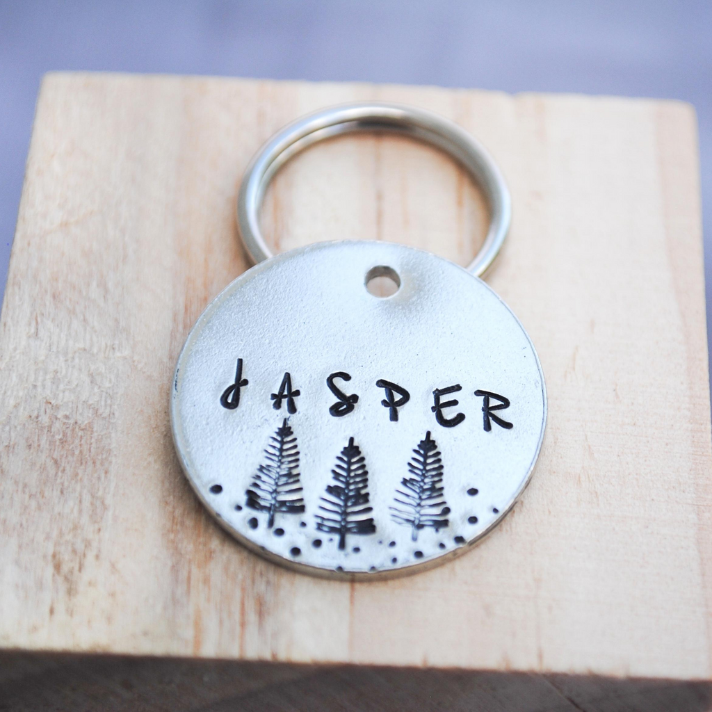 Personalized Dog Tag - Forest Trees Hand Stamped Dog Tag - Cat ID Tag - Dog Collar Tag - Custom Dog Tag - Pet ID Tag - Metal Pet Tag - Customized Cat Tag - Dog Gear - Dog Accessories - Pet Accessories
