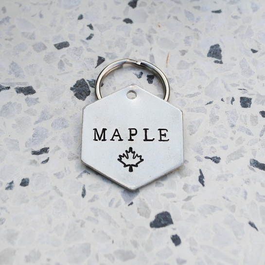 Maple Leaf Personalized Dog Tag - Cat ID Tag - Dog Collar Tag - Custom Dog Tag - Personalized Tag - Pet ID Tag - Pet Name Tag - Pet name on front with a Maple Leaf design. Your phone number will be on the back.