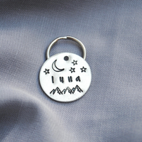 Mountains and Moon Personalized Dog Tag - Cat ID Tag - Dog Collar Tag - Custom Dog Tag - Personalized Tag - Pet ID Tag - Pet Name Tag - Pet name on front with mountains and moon design. Your phone number will be on the back.