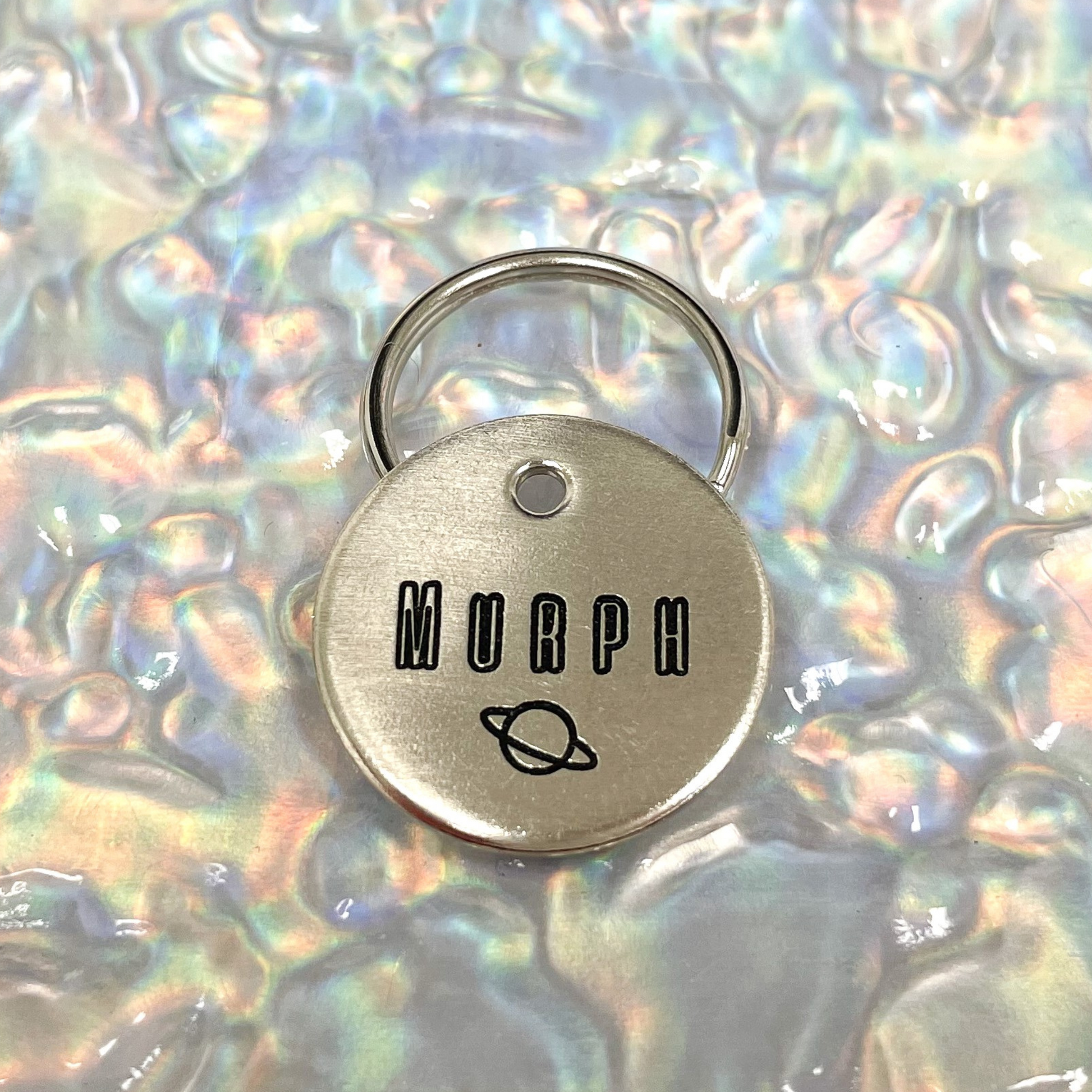 Space Planet Design Engraved Dog Tag - Cat ID Tag - Dog Collar Tag - Custom Dog Tag - Personalized Tag - Pet ID Tag - Pet Name Tag - Pet name on front with a space planet design. Your phone number will be on the back.