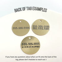 Simple Hand Stamped Dog Tag - Cat ID Tag - Dog Collar Tag - Custom Dog Tag - Personalized Tag - Pet ID Tag - Pet Name Tag - Malibu Tag       Pet name on front with a no design. Your phone number will be on the back.