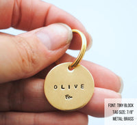 pet id tag, hand stamped dog tag, gold dog tag, custom cat tag, leaf dog tag, olive branch