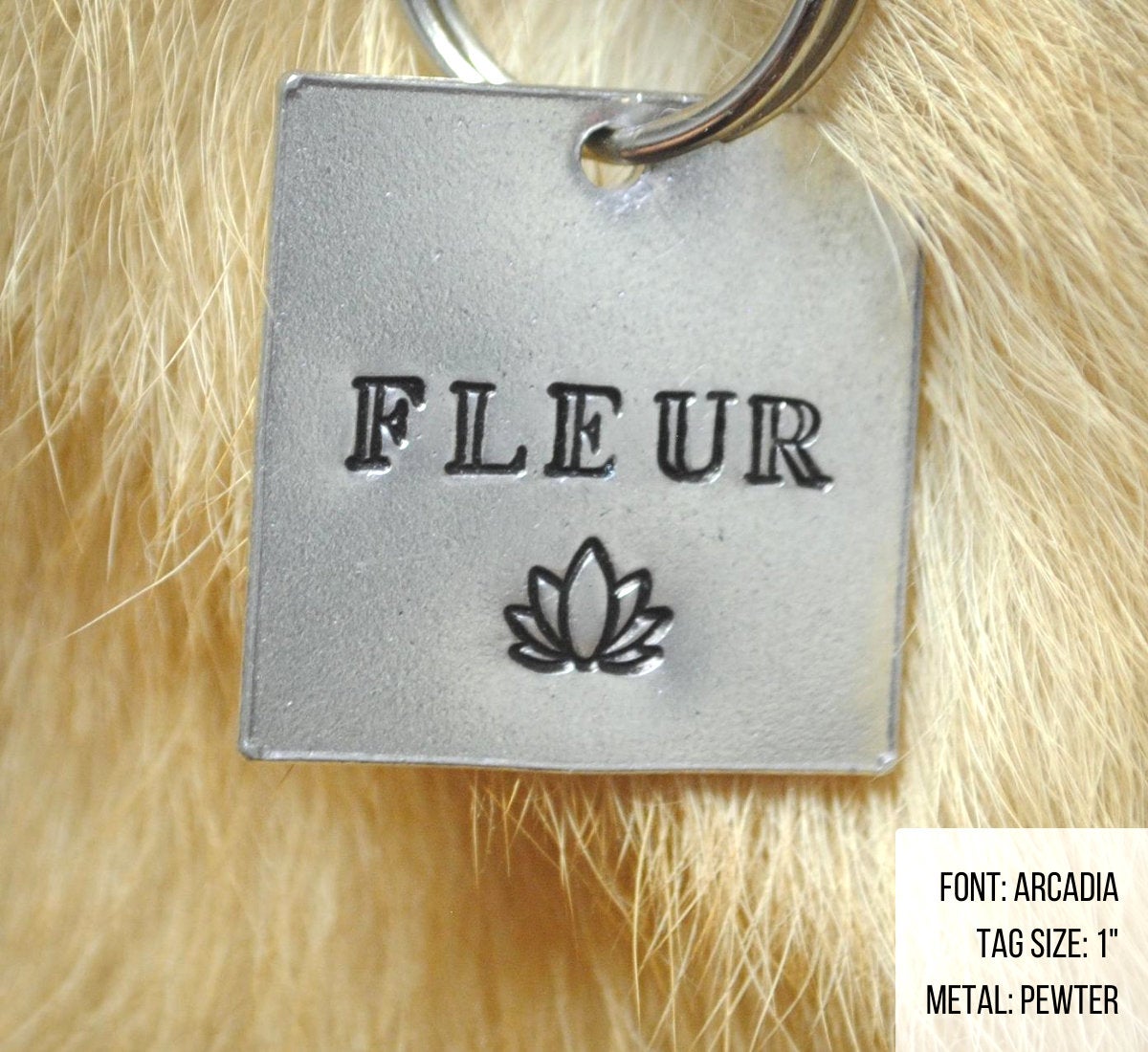 Lotus Flower Personalized Dog Tag - Cat ID Tag - Dog Collar Tag - Custom Dog Tag - Personalized Tag - Pet ID Tag - Pet Name Tag - Pet name on front with a lotus flower design. Your phone number will be on the back.
