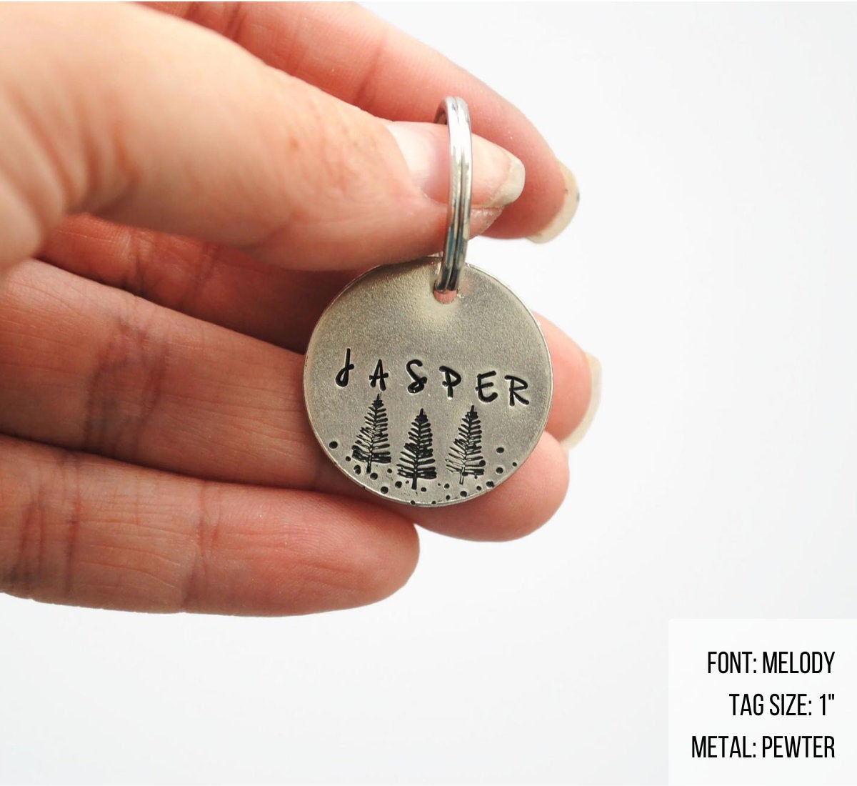 Personalized Dog Tag - Forest Trees Hand Stamped Dog Tag - Cat ID Tag - Dog Collar Tag - Custom Dog Tag - Pet ID Tag - Metal Pet Tag - Customized Cat Tag - Dog Gear - Dog Accessories - Pet Accessories