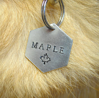 Maple Leaf Personalized Dog Tag - Cat ID Tag - Dog Collar Tag - Custom Dog Tag - Personalized Tag - Pet ID Tag - Pet Name Tag - Pet name on front with a Maple Leaf design. Your phone number will be on the back.