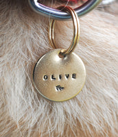 pet id tag, hand stamped dog tag, gold dog tag, custom cat tag, leaf dog tag, olive branch