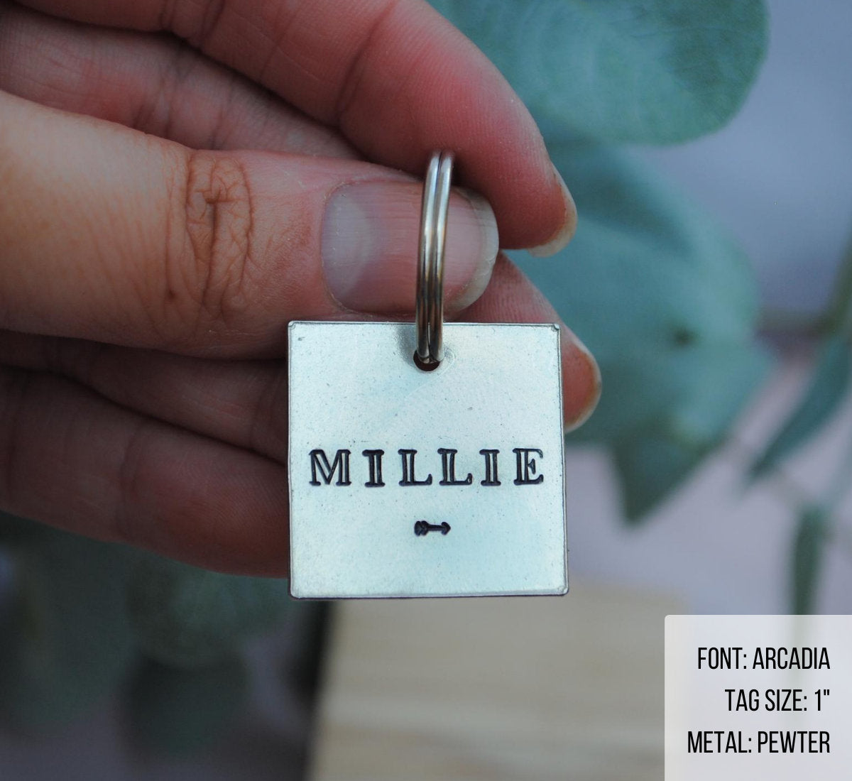 Arrow Design Hand Stamped Dog Tag - Cat ID Tag - Dog Collar Tag - Custom Dog Tag - Personalized Tag - Pet ID Tag - Pet Name Tag - Malibu Tag       Pet name on front with a arrow design. Your phone number will be on the back.