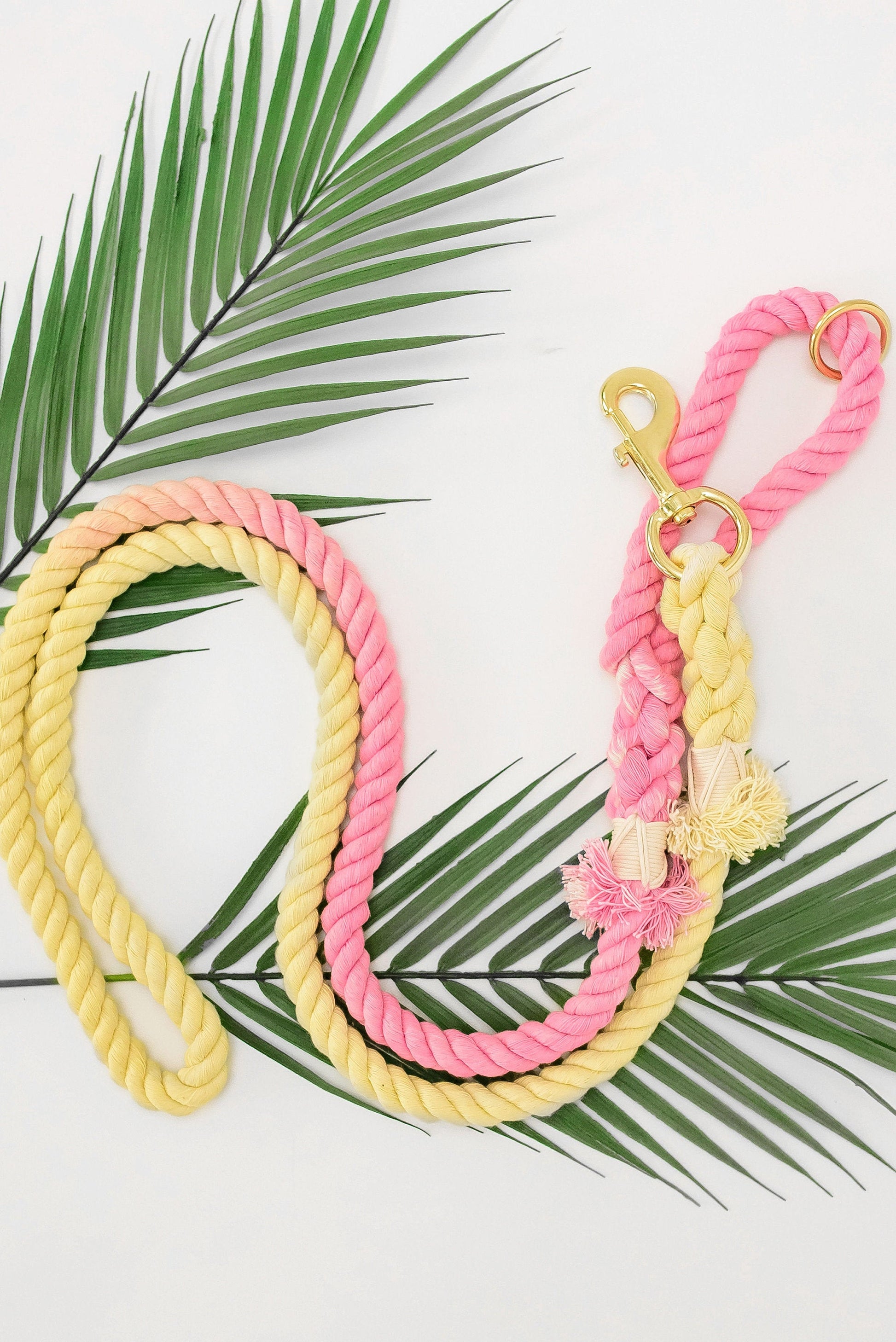 Products Ombré Pink and Yellow Cotton Rope Leash - Dog Gift - Gift for Her - Pet Birthday Gift - Dog Accessory - Dog Lover Gift - Wedding Leash