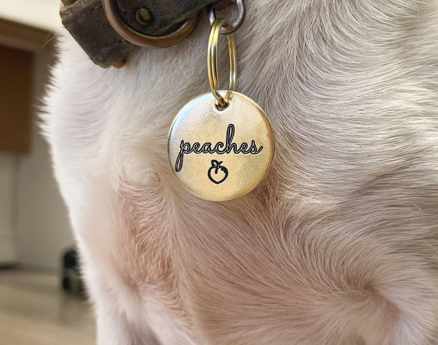 Personalized Dog Tag - Peach Design Engraved Dog Tag - Cat ID Tag - Dog Collar Tag - Custom Dog Tag - Pet ID Tag - Pet Name Tag - Peach Dog Tag - Fruit Emoji Dog Tag - Dog Gear - Dog Accessories - Pet Accessories